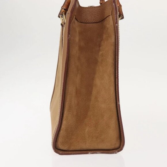GUCCI Bamboo Hand Bag Suede Leather Beige Gold - Picture 3 of 16